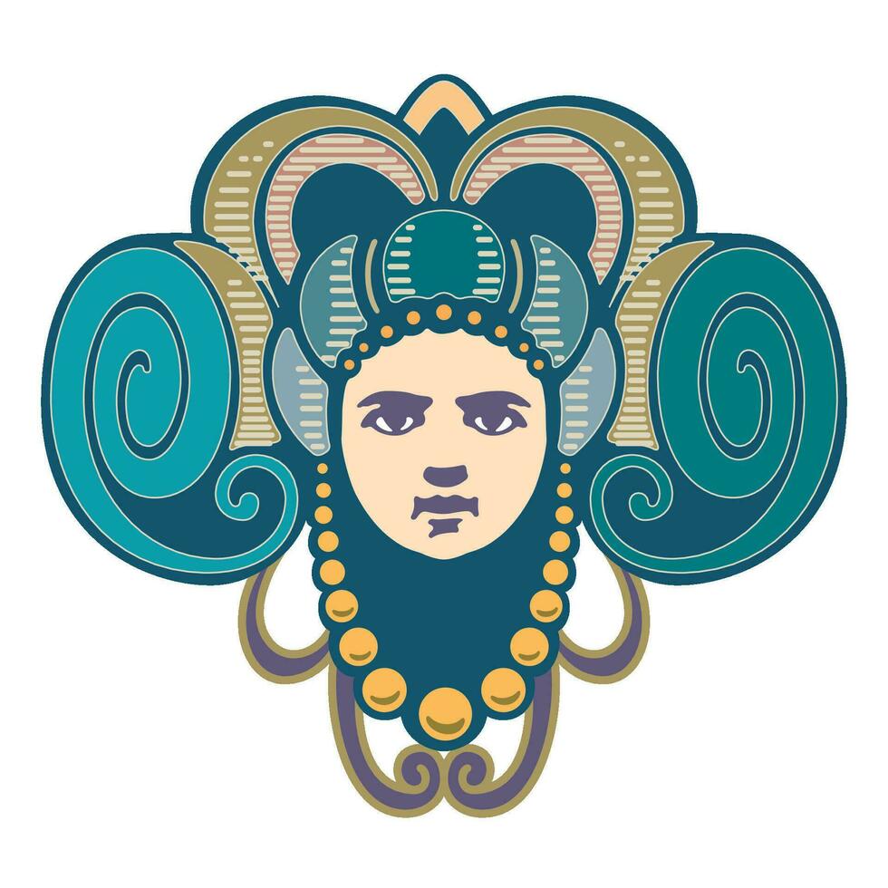 decorative head woman has horn set isolated vector