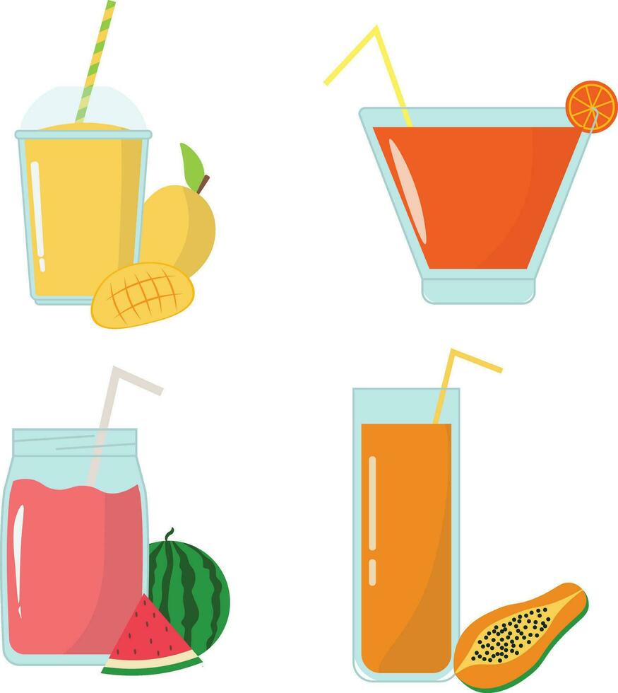 Fruit Juice Smoothie Icon Collection. With Flat Design. Vector Illustration.