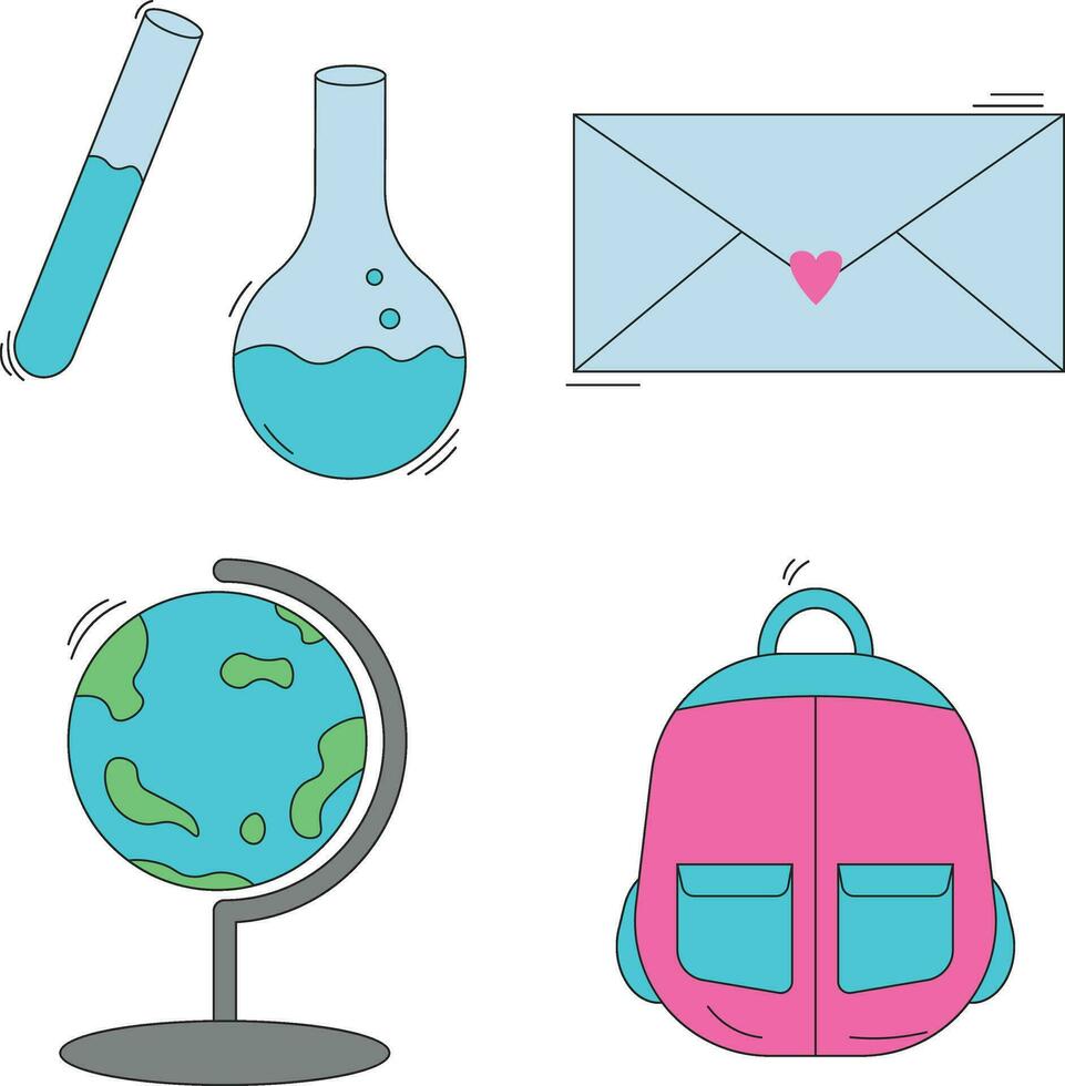 Set of Primary School Equipment. With Flat Cartoon Design. Vector Illustration.