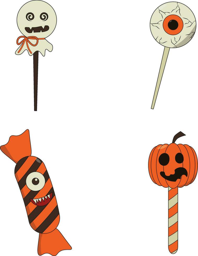 Set of Halloween Candy. With Spooky Cartoon Design. Isolated Vector Icon.