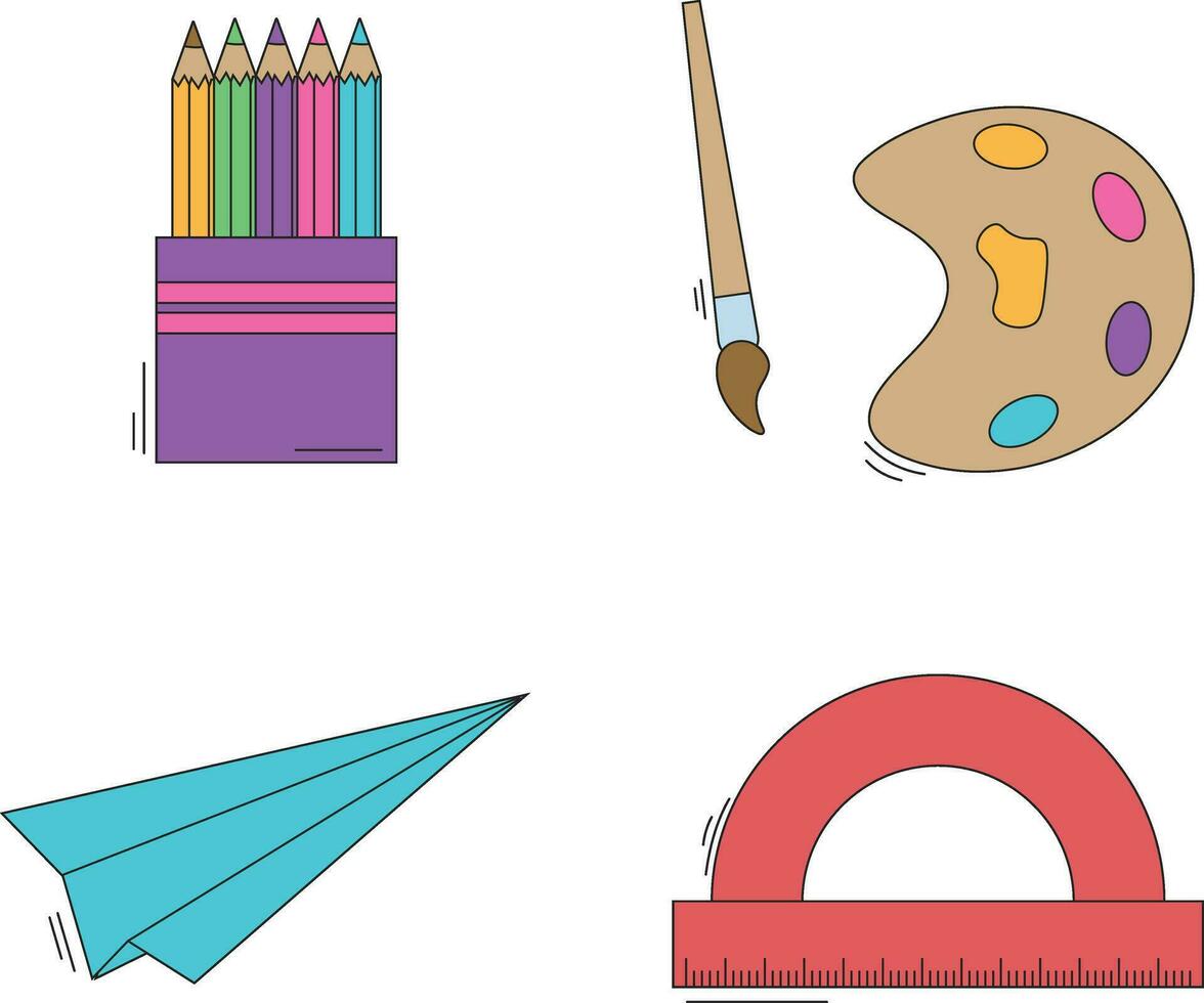 Set of Primary School Equipment. With Flat Cartoon Design. Vector Illustration.