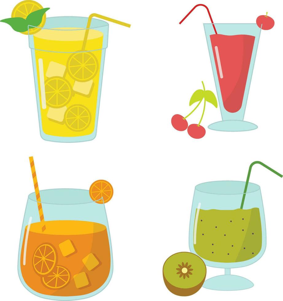 Fruit Juice Smoothie Icon Collection. With Flat Design. Vector Illustration.