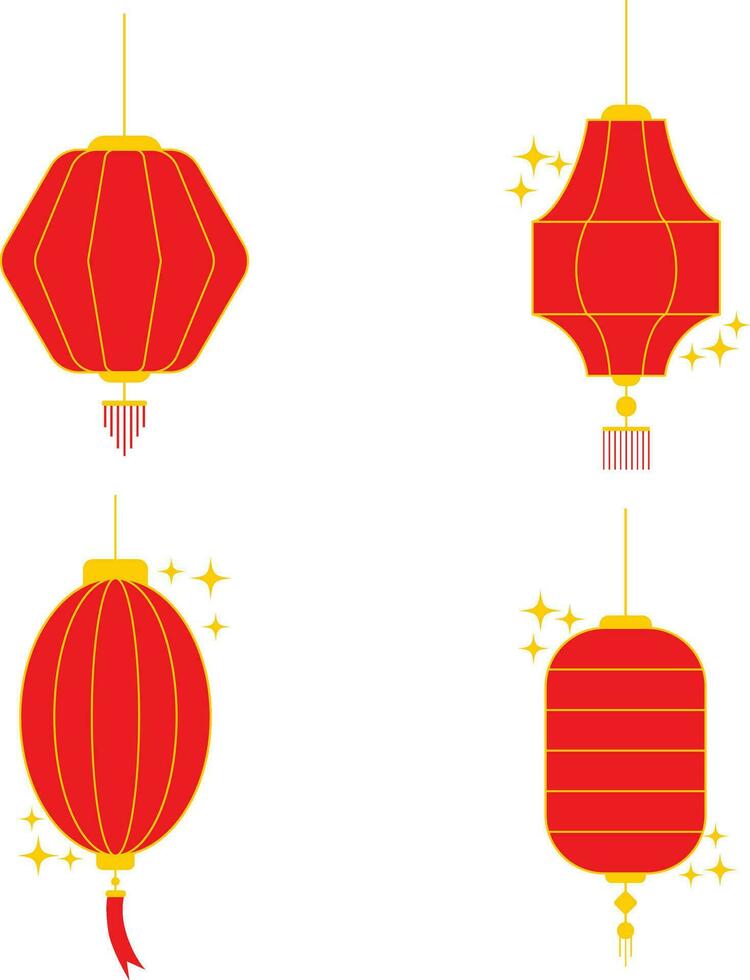 Collection of Lantern Chinese New Year. With Flat Design. Isolated Vector Illustration.