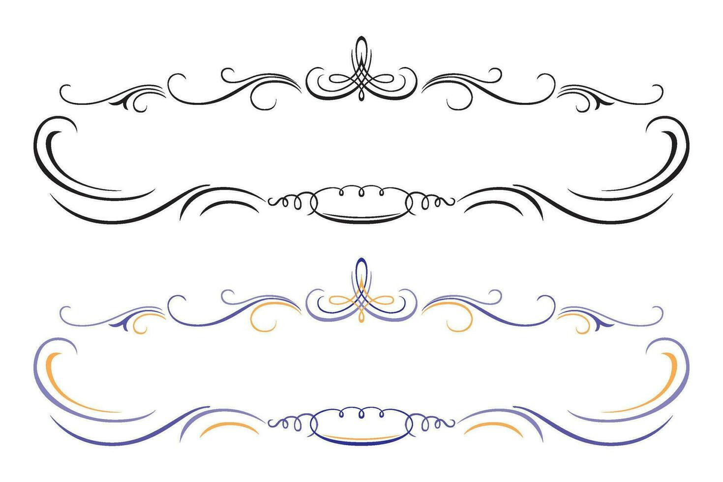 Hand drawn horizontal banners set with retro style ribbons decoration elements isolated vector illustration