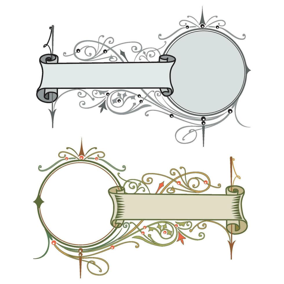 Hand drawn horizontal banners set with retro style ribbons decoration elements isolated vector illustration