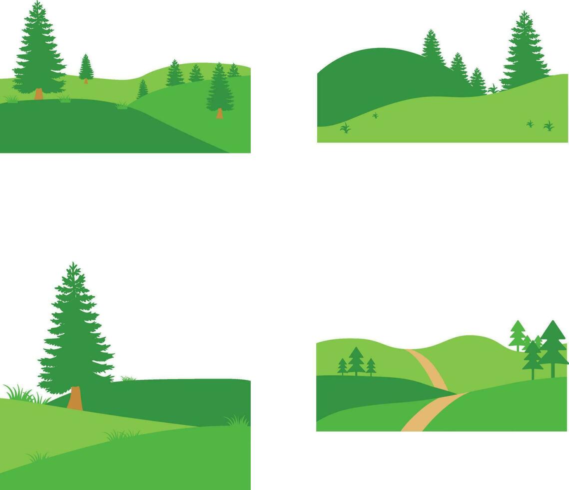 Field Green Hills In Different Shape. Isolated On White Background. Vector Illustration Set.