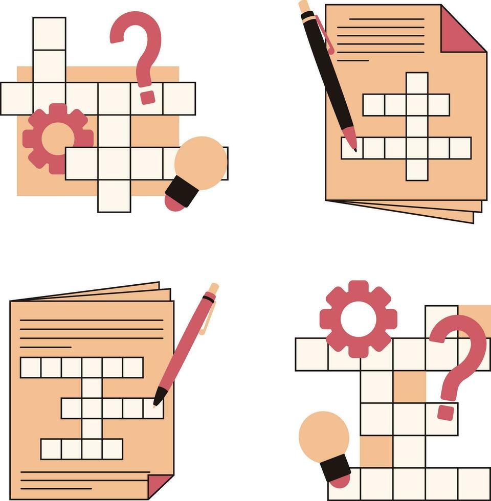 Collection of Crossword Puzzle Day. With Different Design. Isolated Vector Icon