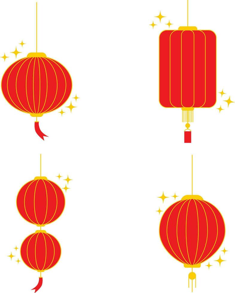 Collection of Lantern Chinese New Year. With Flat Design. Isolated Vector Illustration.