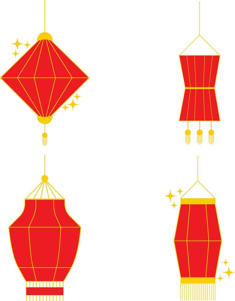 Collection of Lantern Chinese New Year. With Flat Design. Isolated Vector Illustration.