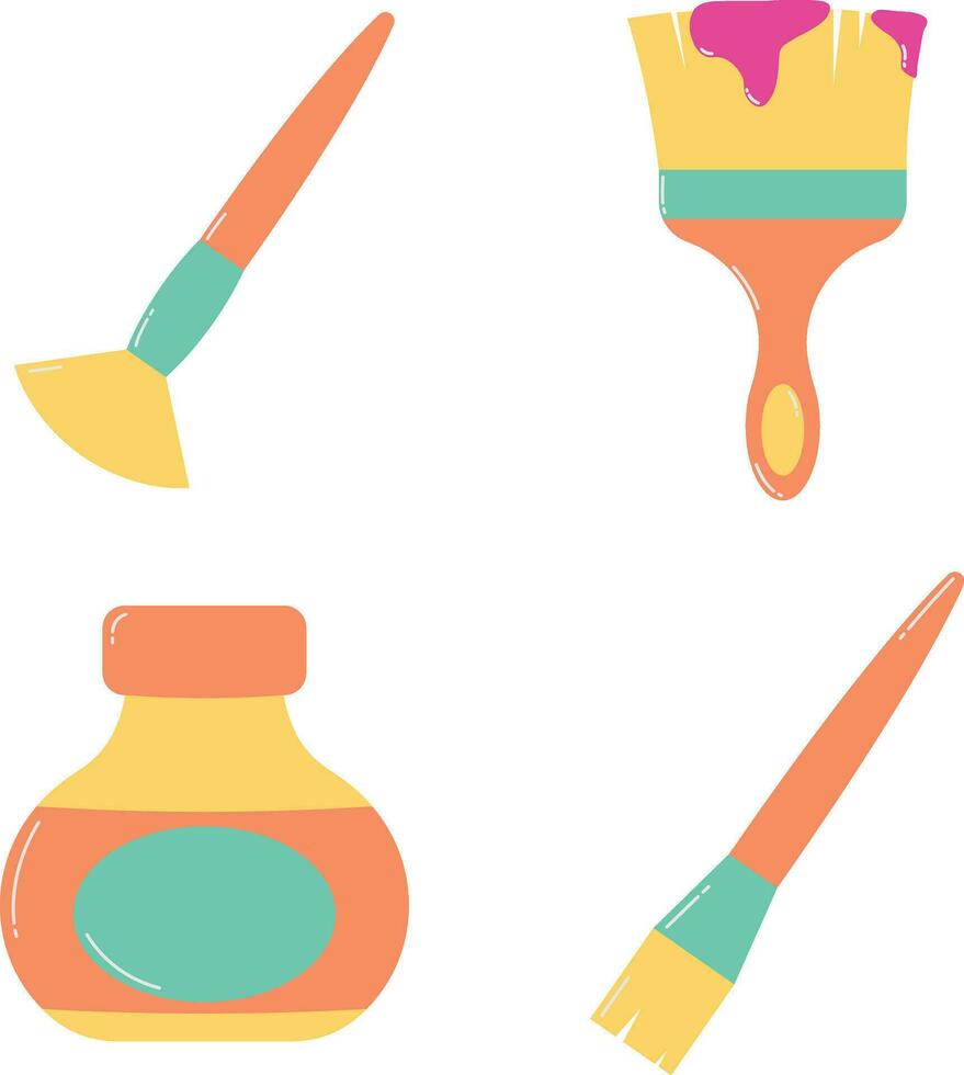 Art Supplies Icon Set. With Flat Cartoon Design. Isolated Vector Illustration