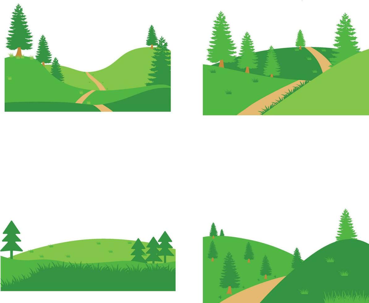 Field Green Hills In Different Shape. Isolated On White Background. Vector Illustration Set.