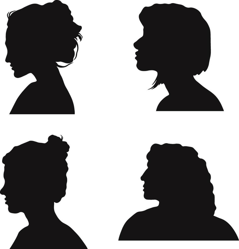 conjunto de diferente mujer cabeza silueta. aislado en blanco antecedentes. vector ilustración