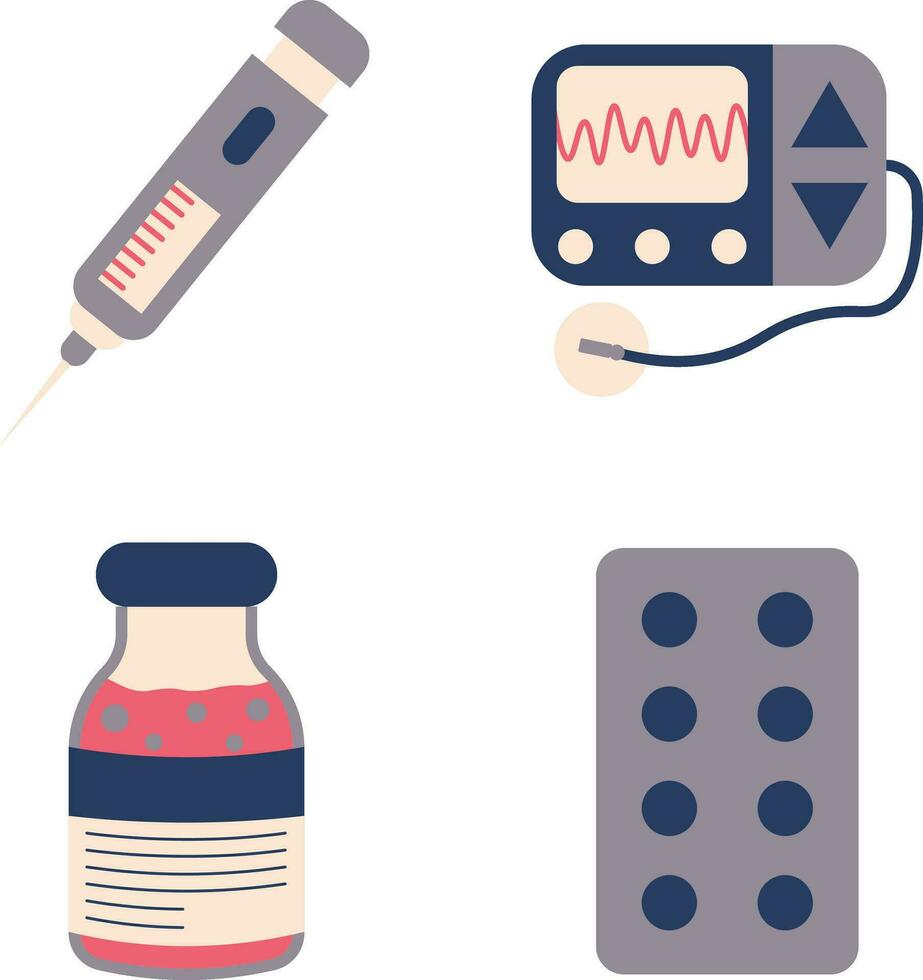 World Diabetes Day Icon Set. With Flat Cartoon Design. Isolated Vector Set.