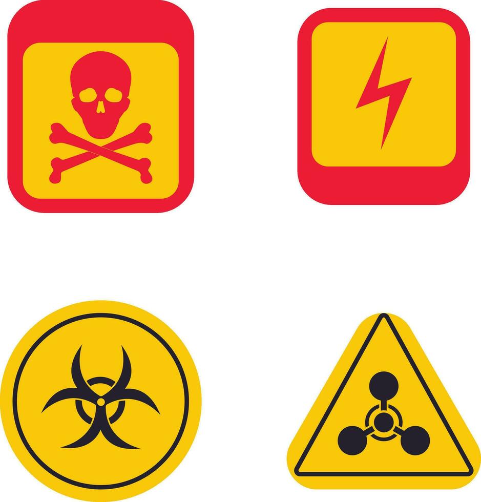 Danger Warning Attention Icon Set. With Different Types Sign. Vector Illustration Set.