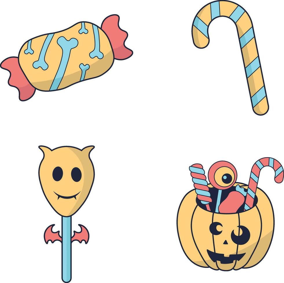 Halloween Candy Icon With Cute Cartoon Design Style. Isolated Vector Set.