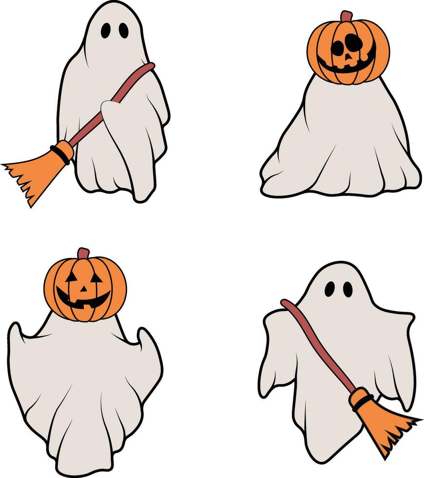 retro fantasma Víspera de Todos los Santos con sencillo dibujos animados diseño estilo. vector ilustración colocar.