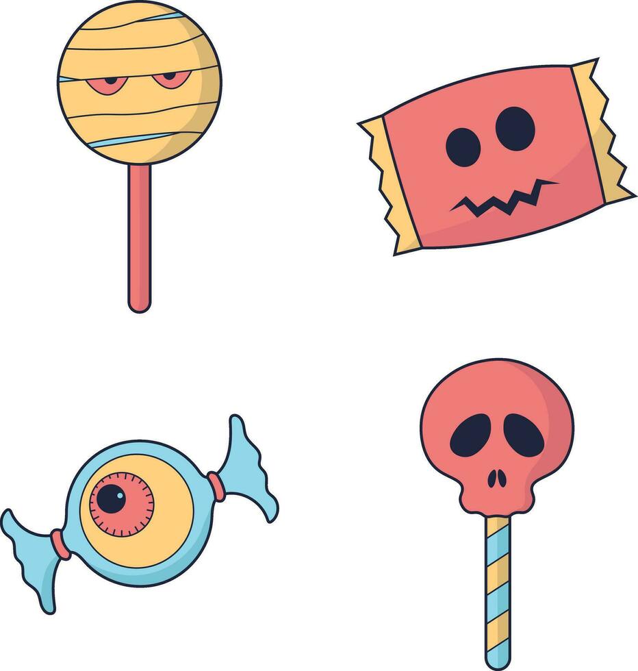 Víspera de Todos los Santos caramelo icono con linda dibujos animados diseño estilo. aislado vector colocar.