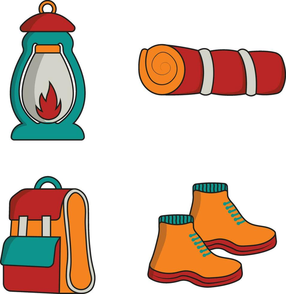 Set of Camping Equipment. Isolated On White Background. Vector Illustration.