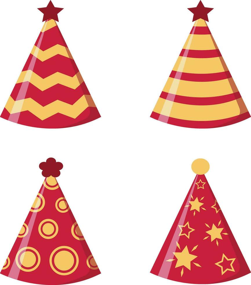 Collection of New Year Hat. Isolated On White Background. Vector Illustration