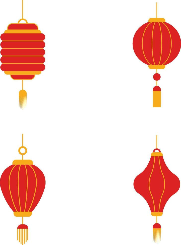 Set of Lantern Chinese New Year. Flat Design. Vector Illustration.