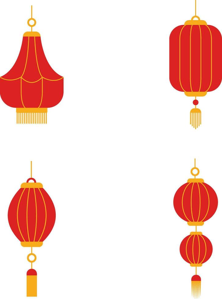 Set of Lantern Chinese New Year. Flat Design. Vector Illustration.