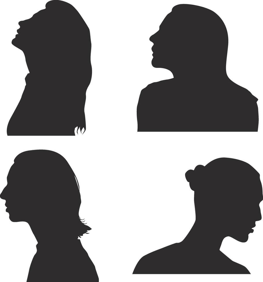 Set of Woman Head Silhouette. With Different Hairstyle. Vector Illustration.
