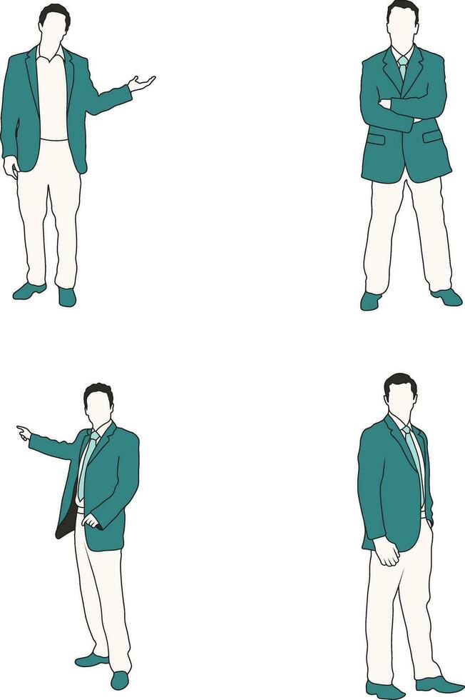 Character Doing Presentation With Different Pose. Flat Face Design. Vector Illustration Set.
