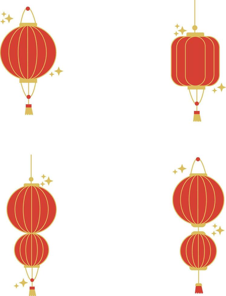 Set of Lantern Chinese New Year. Isolated On White Background. Vector Illustration