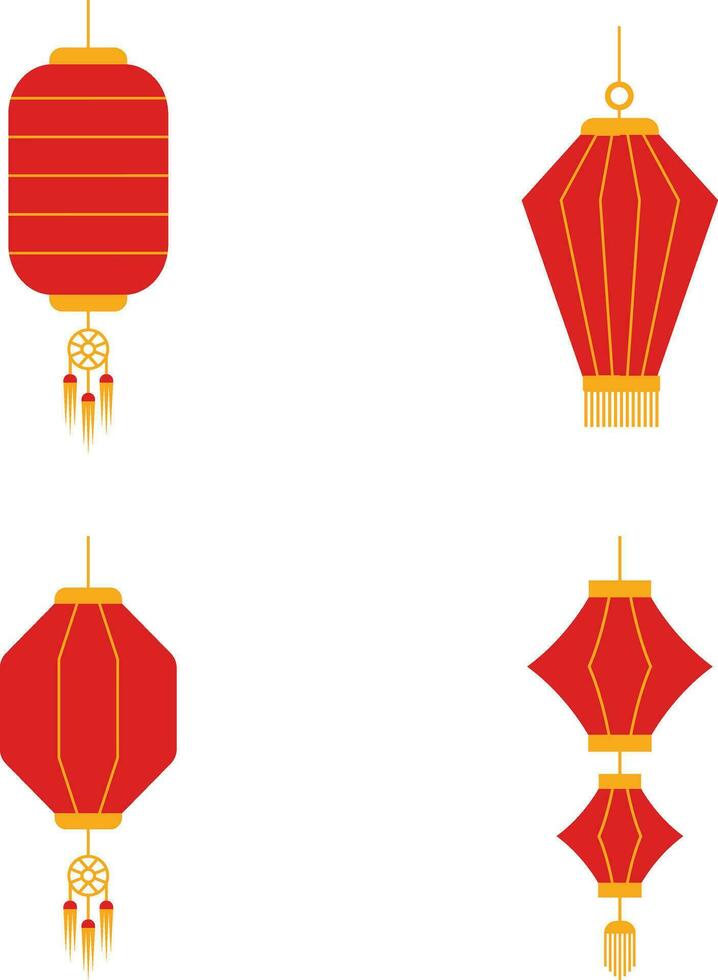 Set of Lantern Chinese New Year. Flat Design. Vector Illustration.
