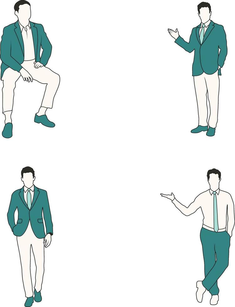 Character Doing Presentation With Different Pose. Flat Face Design. Vector Illustration Set.