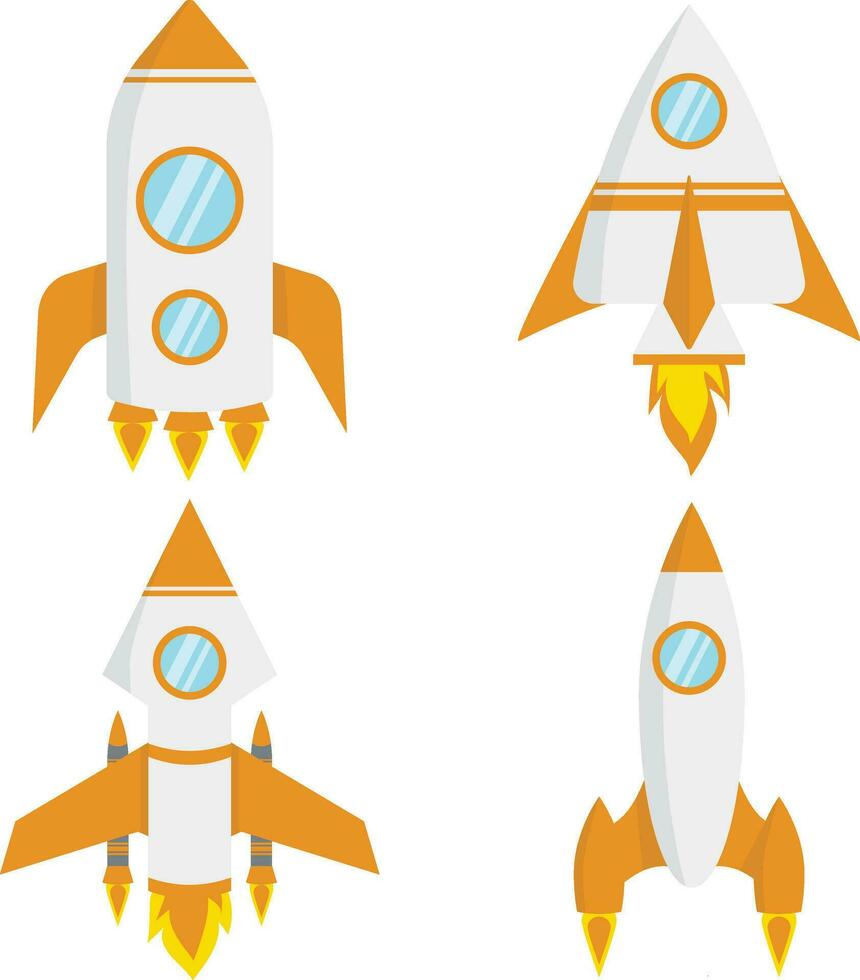 Set of Different Spaceship Rocket. Isolated On White Background. Isolated Vector Icon.