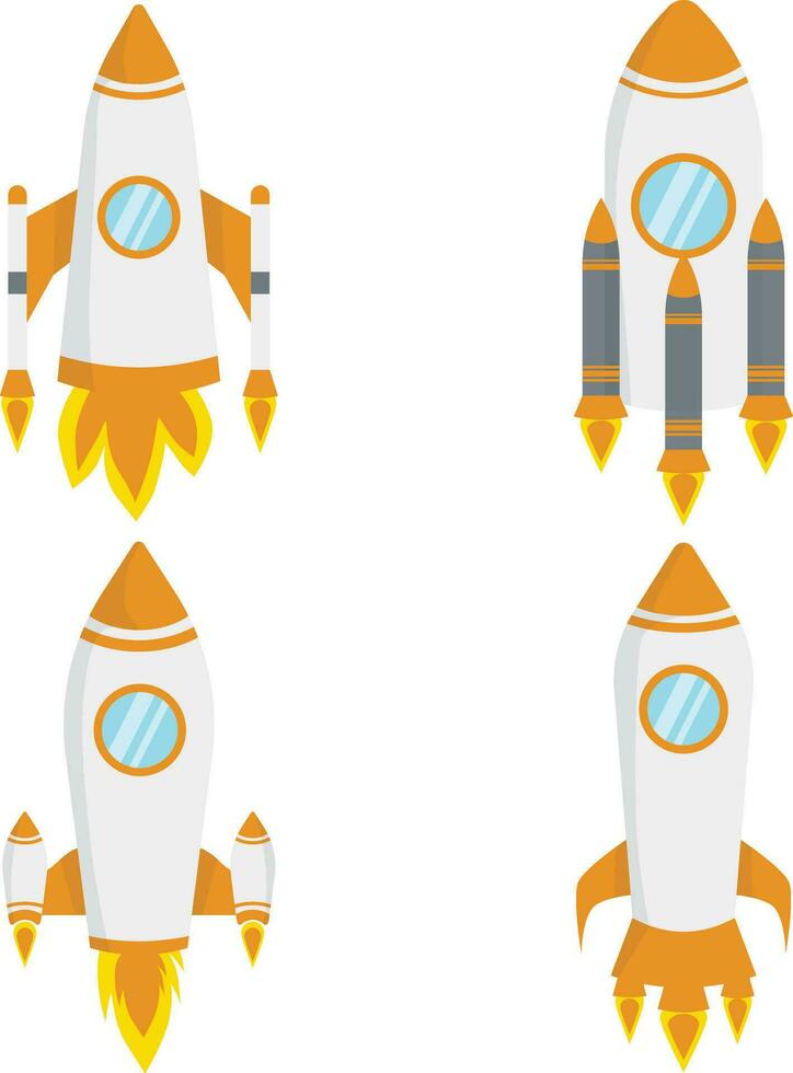 Set of Different Spaceship Rocket. Isolated On White Background. Isolated Vector Icon.