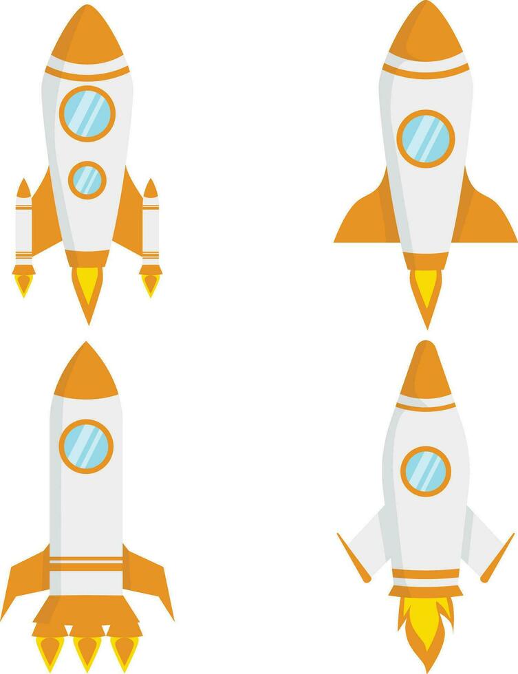 Set of Different Spaceship Rocket. Isolated On White Background. Isolated Vector Icon.