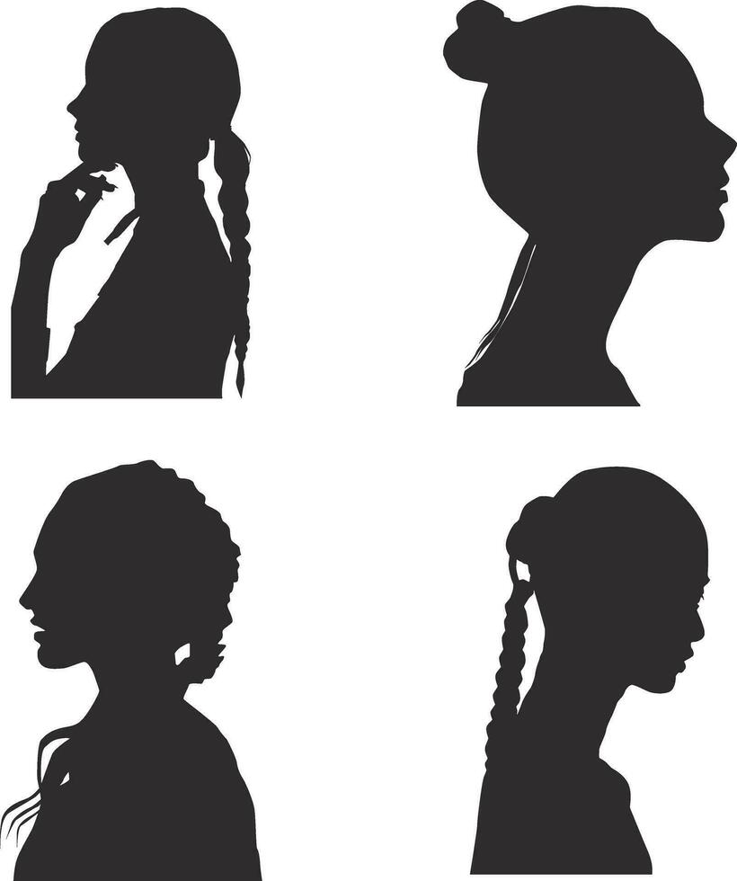 conjunto de mujer cabeza silueta. con diferente peinado. vector ilustración.