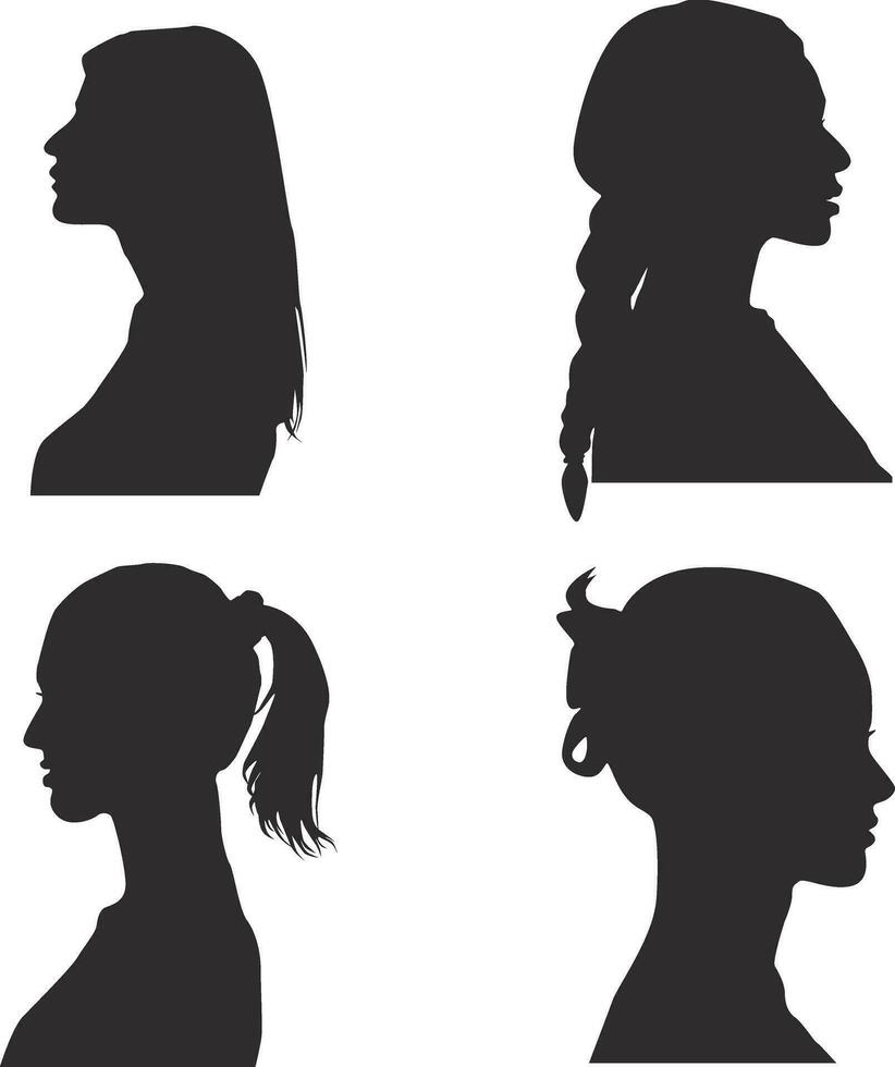 conjunto de mujer cabeza silueta. con diferente peinado. vector ilustración.