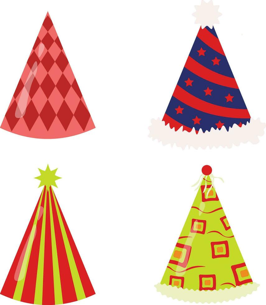 New Year Hat Icon Set. Isolated On White Background. Vector Illustration.