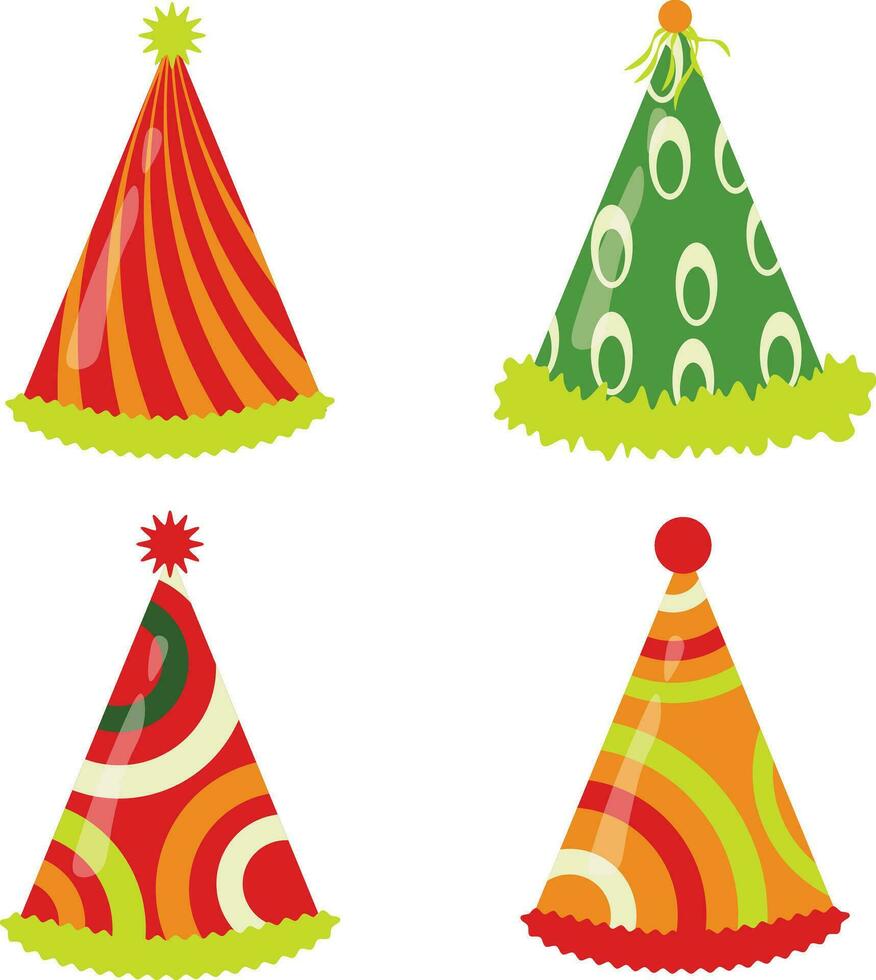 New Year Hat Icon Set. Isolated On White Background. Vector Illustration.