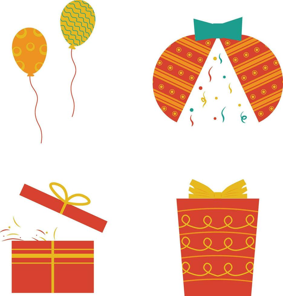 New Year Retro Decoration Icon Collection. Isolated On White Background. Vector Illustration.