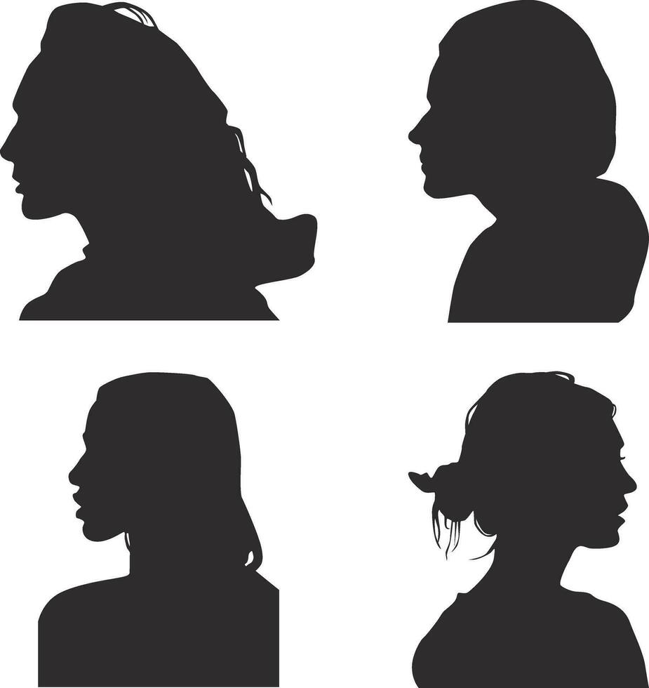 conjunto de mujer cabeza silueta. con diferente peinado. vector ilustración.