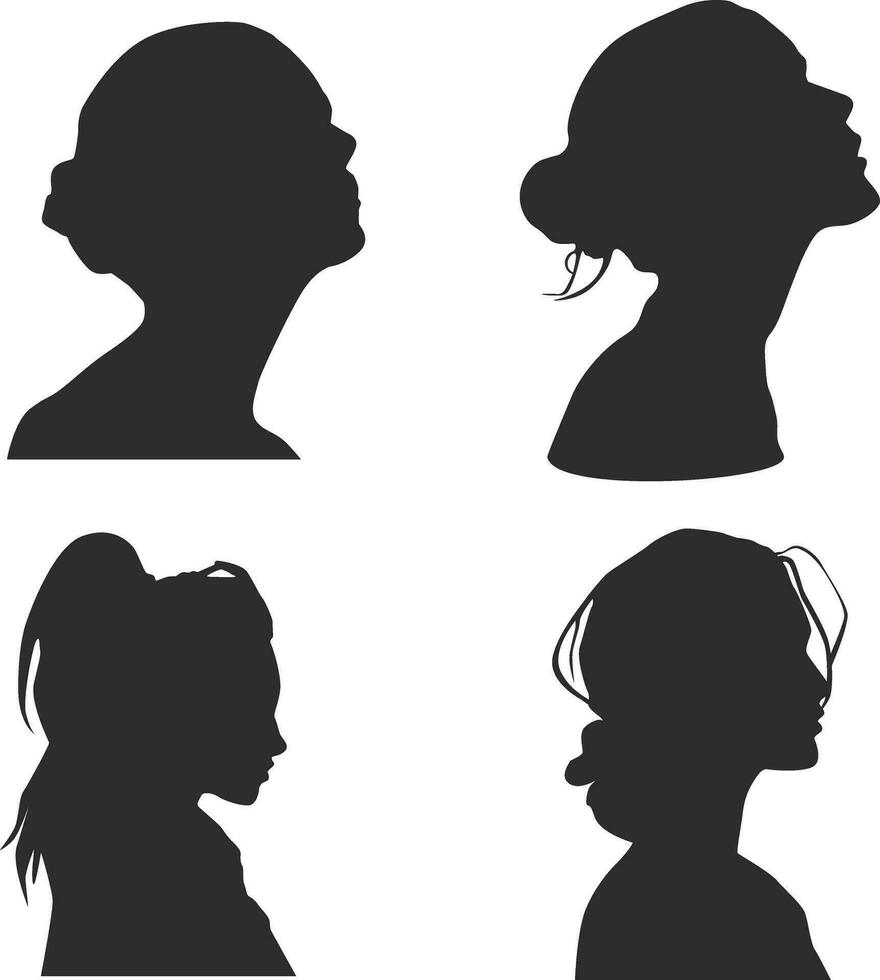 Set of Woman Head Silhouette. With Different Hairstyle. Vector Illustration.