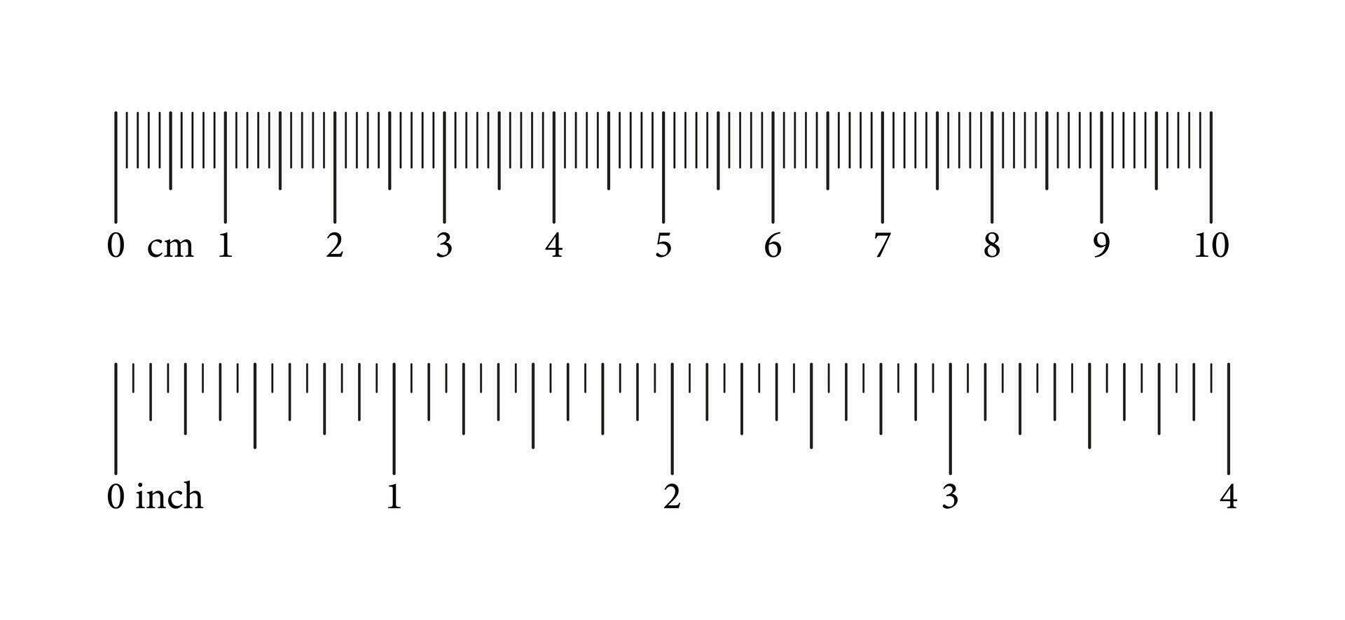 Set of measuring charts with 10 centimeters and 4 inches. Collection of 