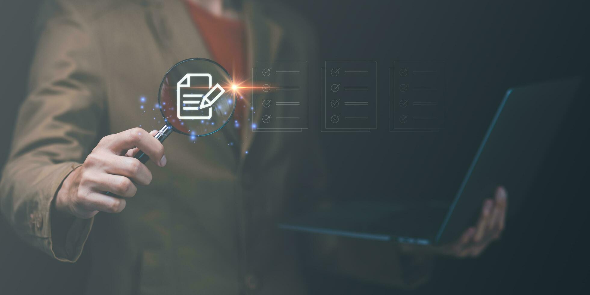 Accountant showing office document auditing concept ,plan review process and assess correctness ,Management of important document storage of organization ,document system ,accountant Audit documents photo