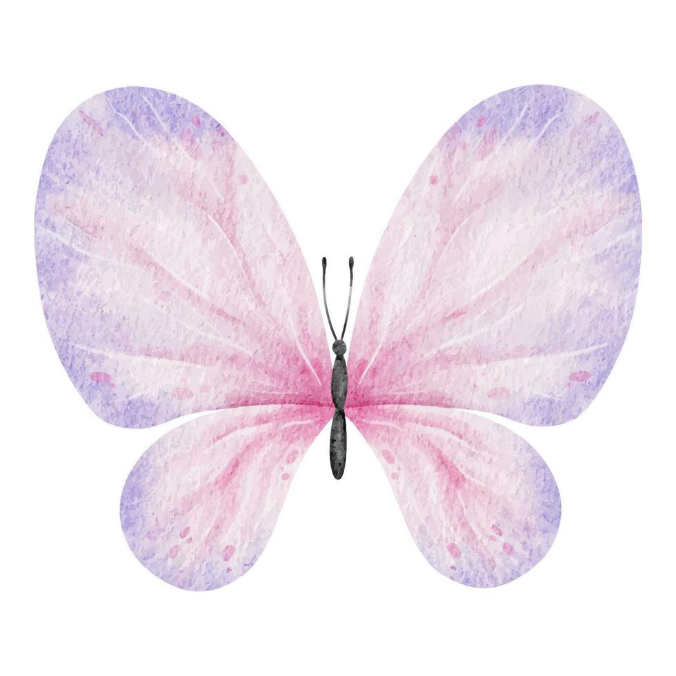 Cute pink butterfly. Spring animal. Isolated watercolor illustration for decoration of children's rooms, design of packages and labels, fabrics and clothes vector