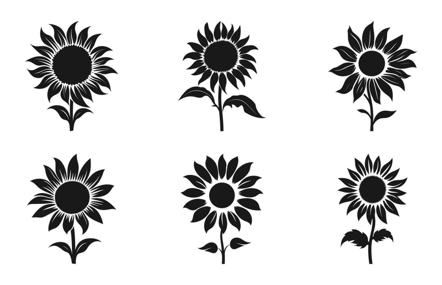 Sunflower Silhouette Vector set, Flowers Clipart Bundle