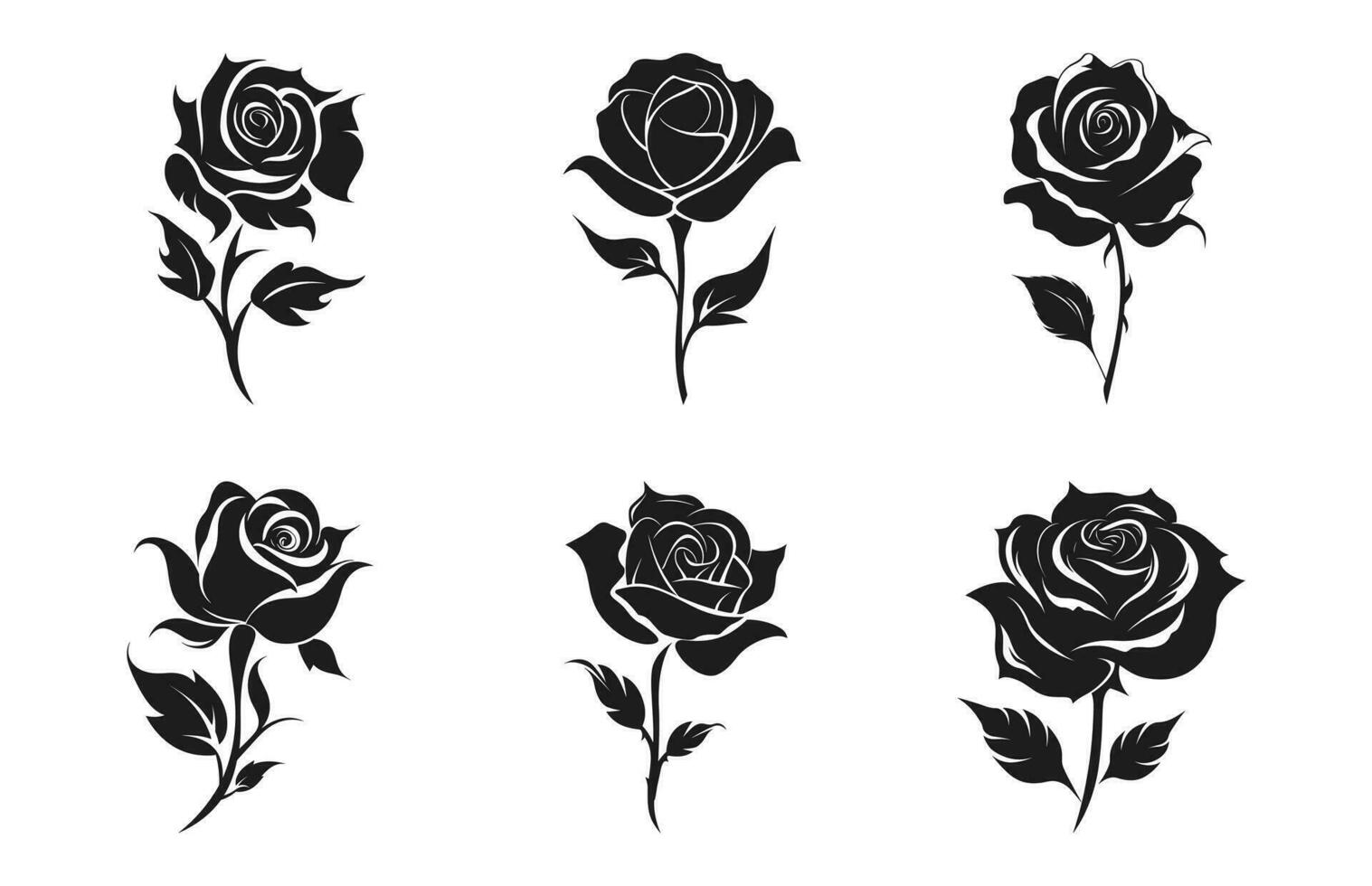 Rosa flor silueta vector colocar, Rosa flores clipart haz