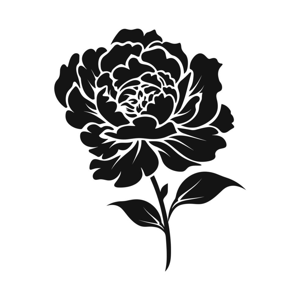A Peony Flower Vector Silhouette isolated on a white background