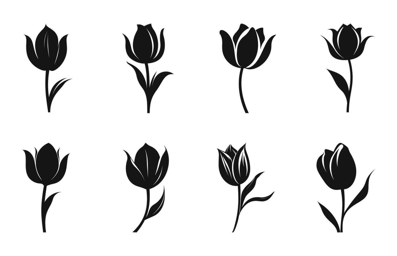 Tulip Flower Silhouette Vector set, Tulip Flowers Clipart Bundle