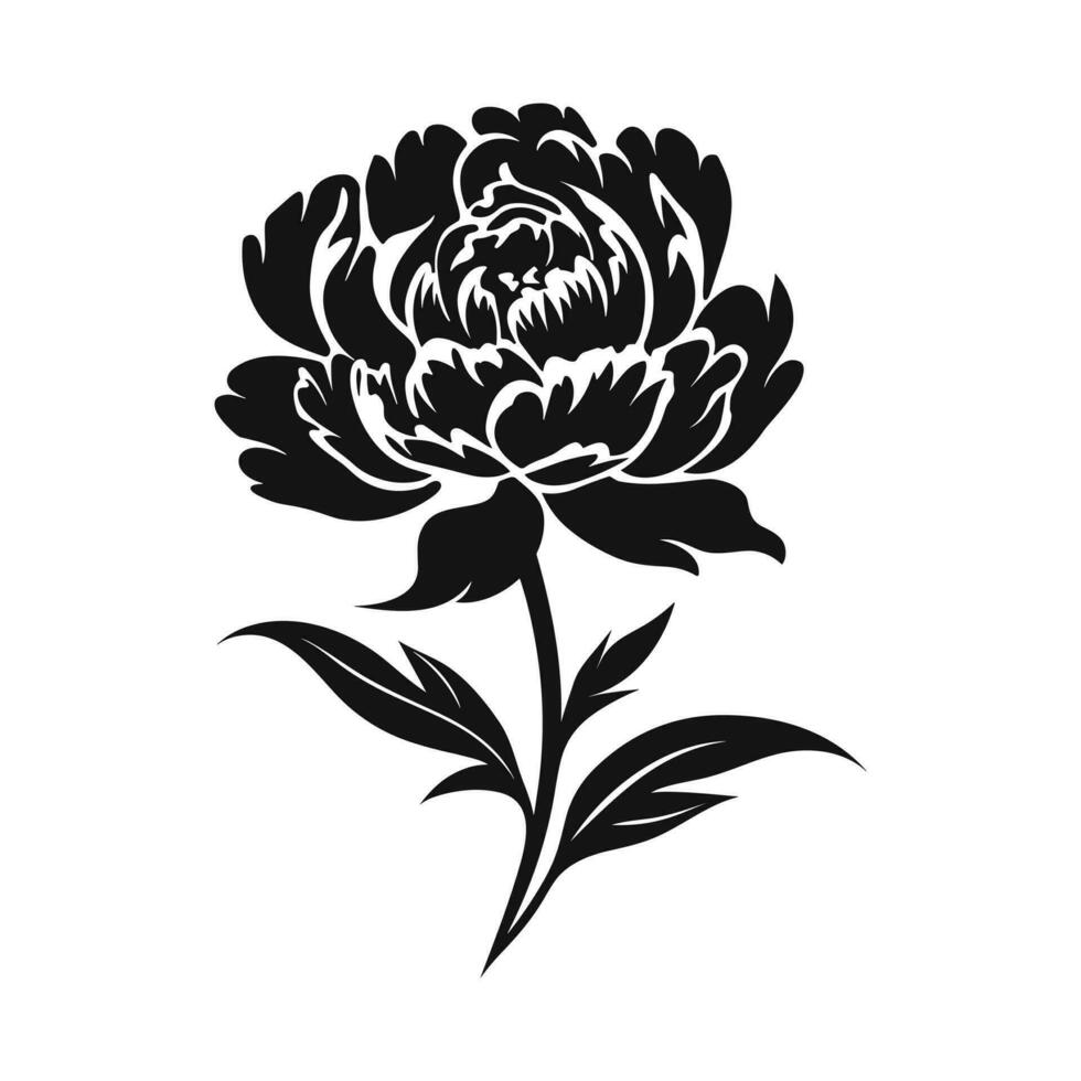 A Peony Flower Vector Silhouette isolated on a white background