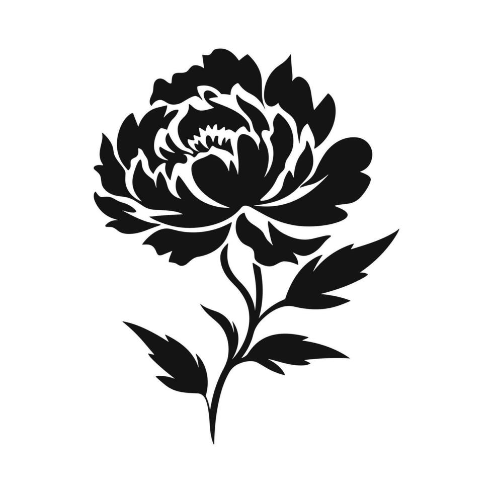 A Peony Flower Vector Silhouette isolated on a white background