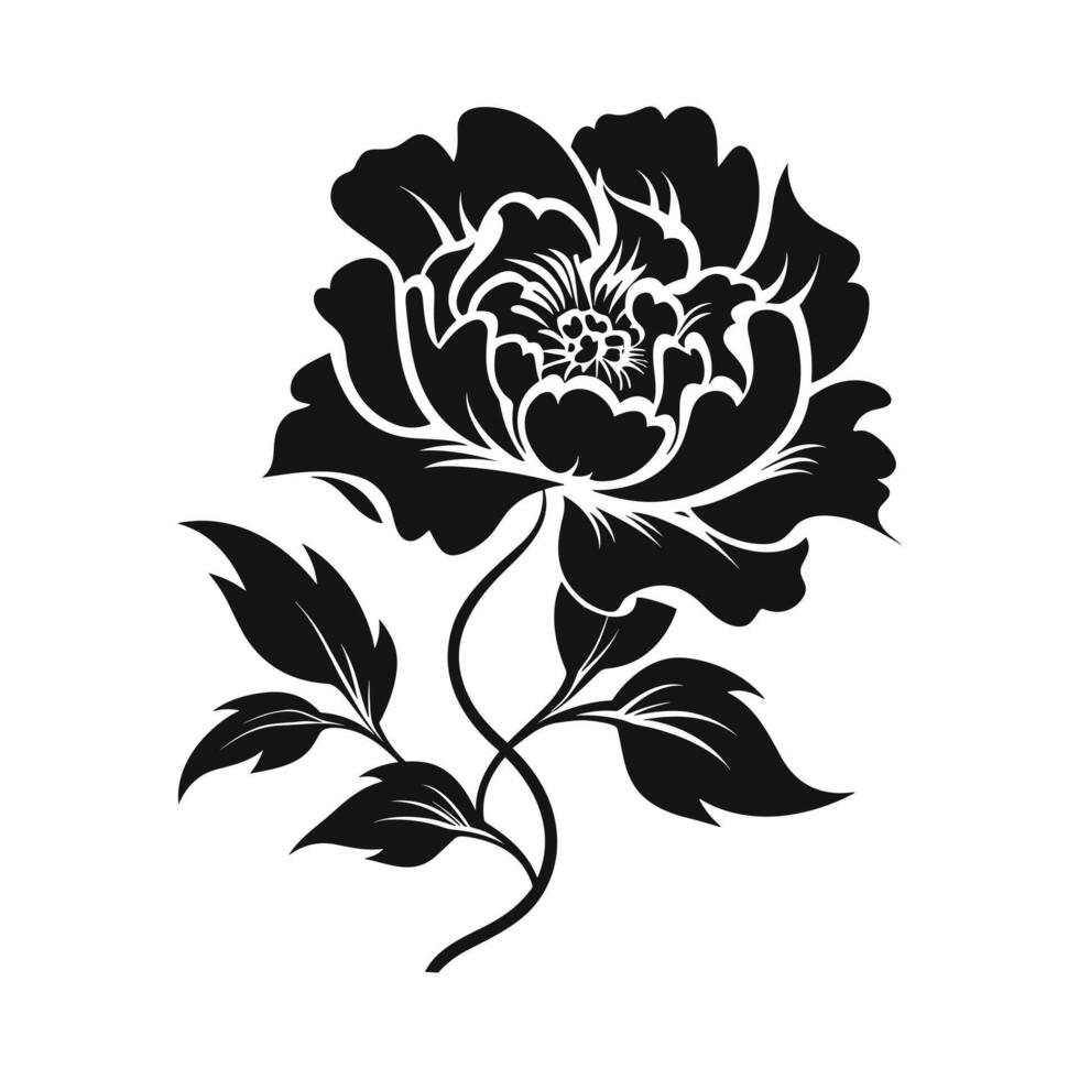 A Peony Flower Vector Silhouette isolated on a white background